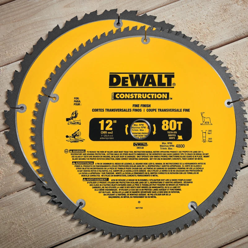 DEWALT Wood Saw Blades - 216/254/305MM, 40T/60T/80T, Carbide Precision