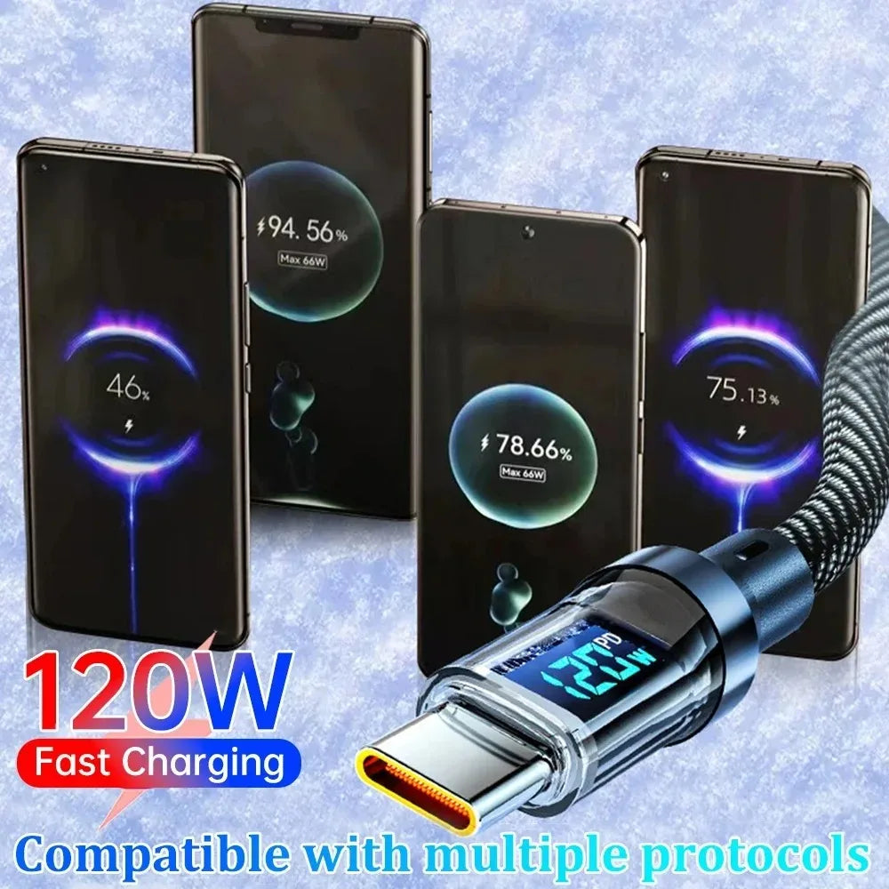 120W Type C Cable - Super Fast Charging & LED Display for All Devices