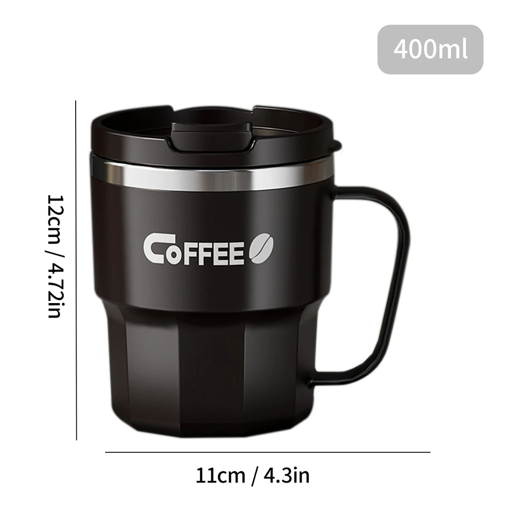 Double Wall Insulated Coffee Mug with Lid & Handle- 400ML/480ML