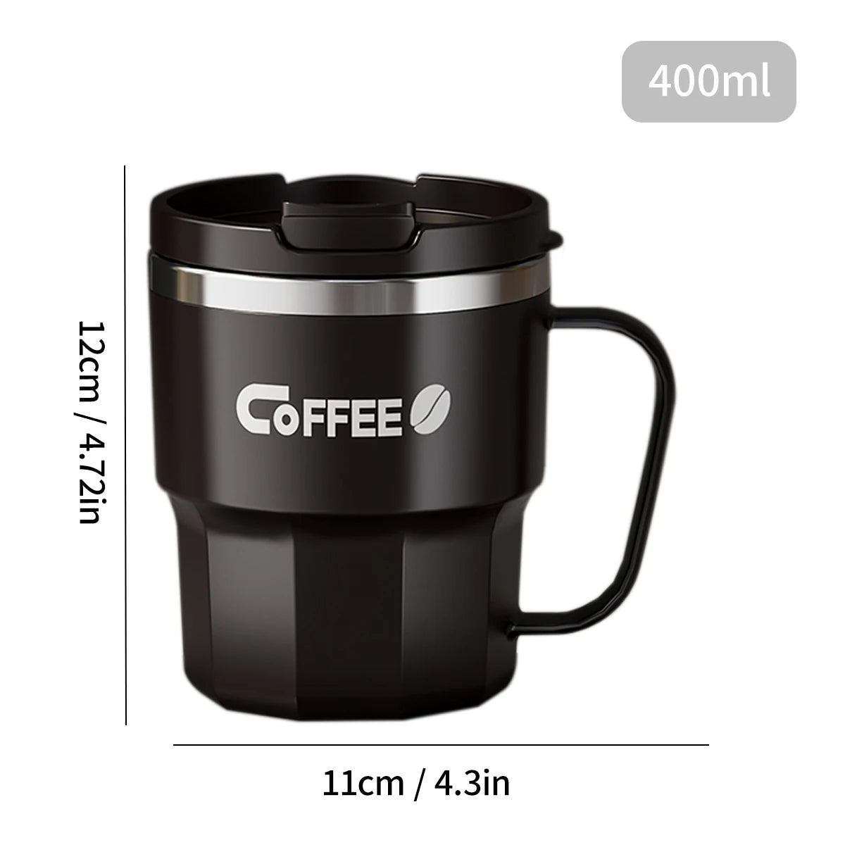 Double Wall Insulated Coffee Mug with Lid & Handle- 400ML/480ML
