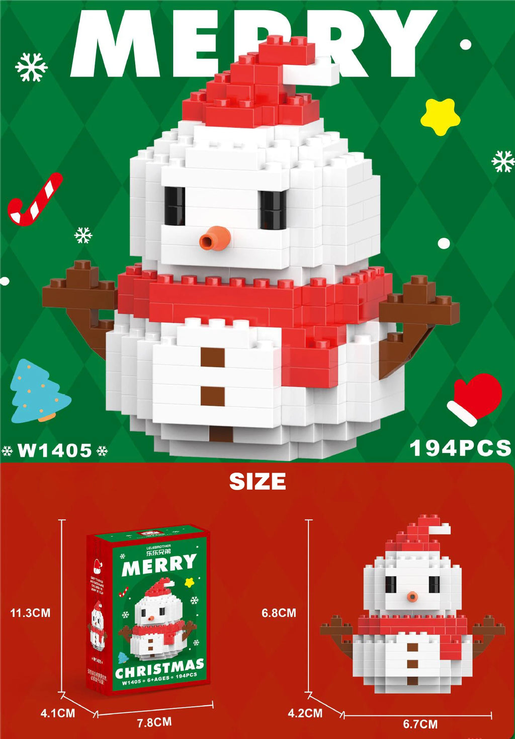 Festive Micro Building Block Set: Santa, Snowman & Christmas Tree