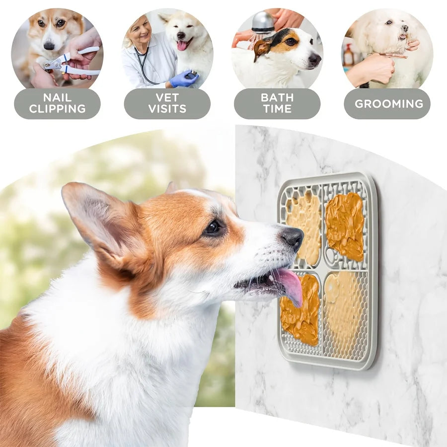 Anxiety Relief Dog Lick Mat with Suction Cups - Slow Feeder Silicone Bowl