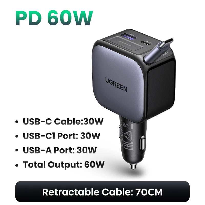 UGREEN 145W Fast Car Charger - 3 USB-C & 1 USB-A Ports