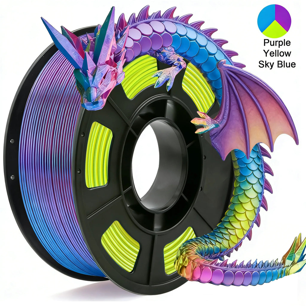 Tricolor Silk PLA 3D Printer Filament - 1.75mm Multicolor 250g