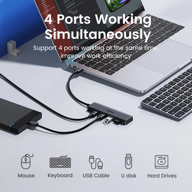 UGREEN USB 3.0 Hub - 4-Port Splitter for High-Speed Data Transfer