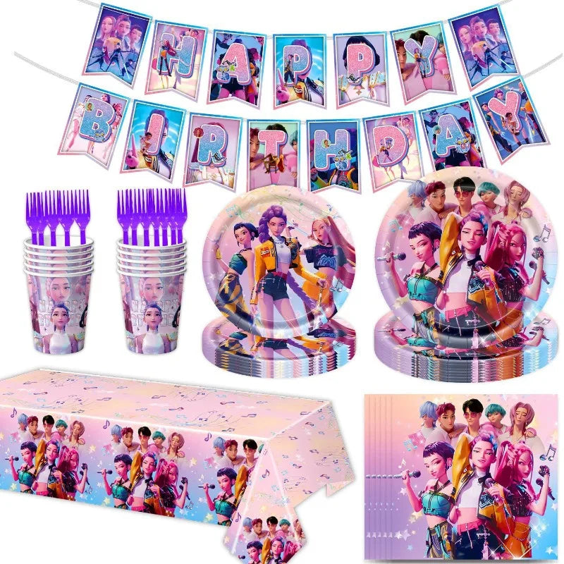 K-pop Girl Group Pink Dinnerware Set for Magical Birthday Parties