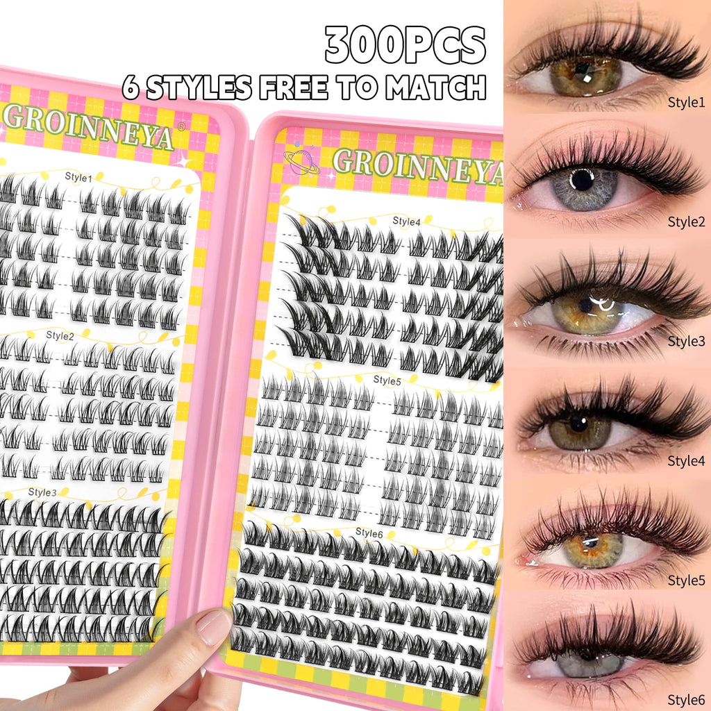 GROINNEYA Natural Cluster Lashes - 320 Pcs Volume Mixed Tray