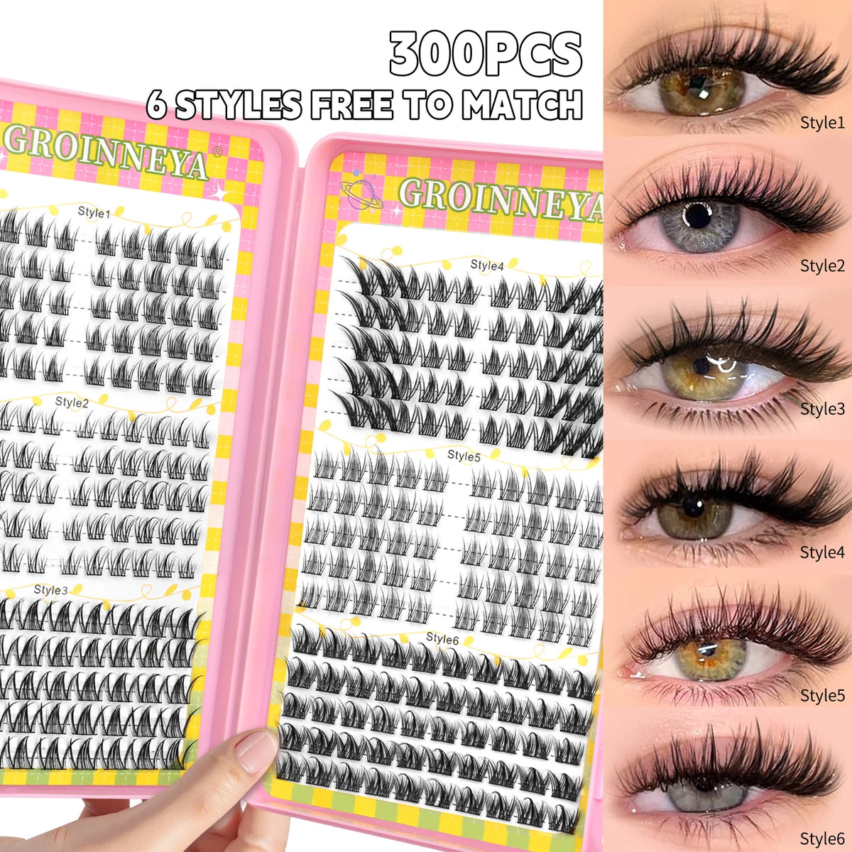 GROINNEYA Natural Cluster Lashes - 320 Pcs Volume Mixed Tray