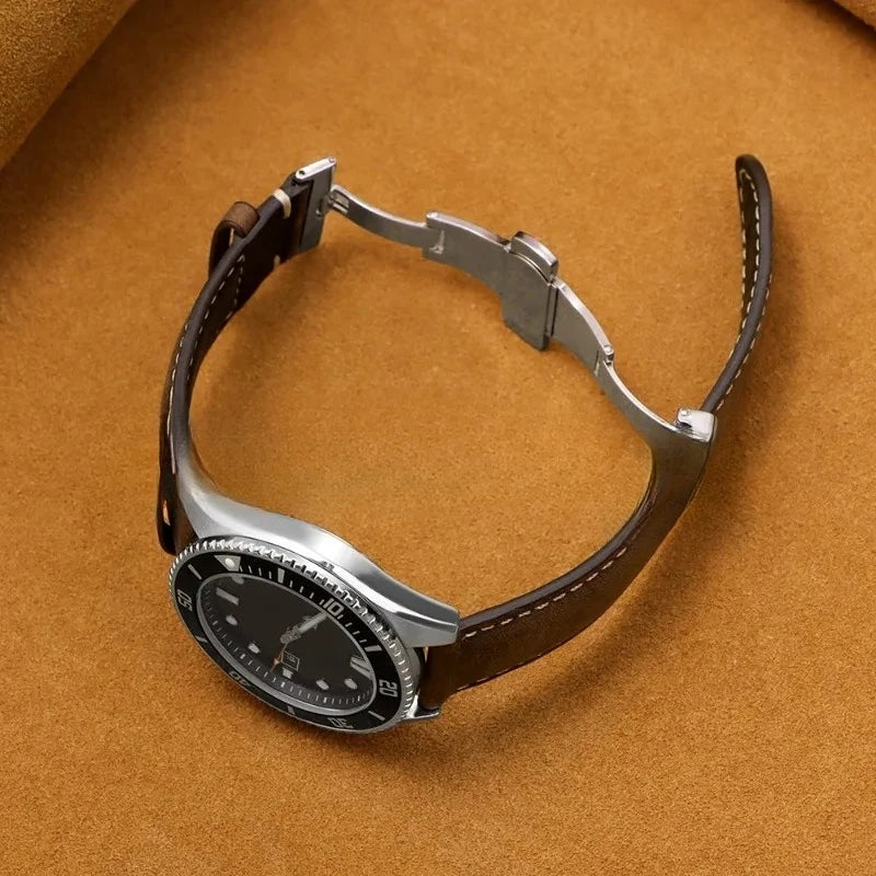 Luxurious Leather Watchband for Seiko & Omega - Butterfly Buckle 14-22mm