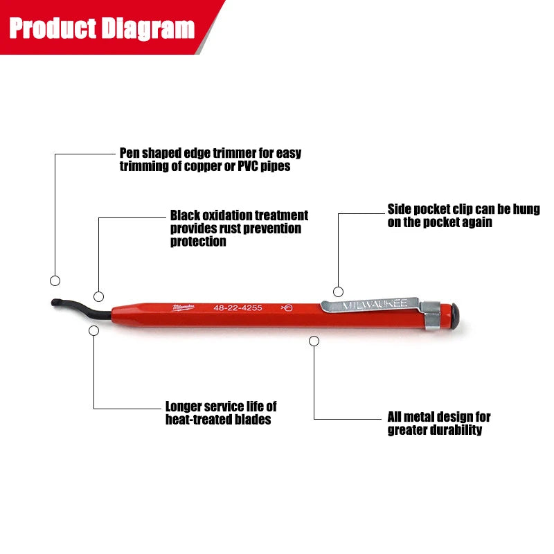 Milwaukee Reaming Pen - Durable Deburring Tool for Copper & PVC