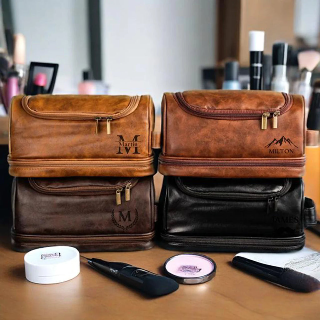 Personalized Waterproof Leather Travel Toiletry Organizer