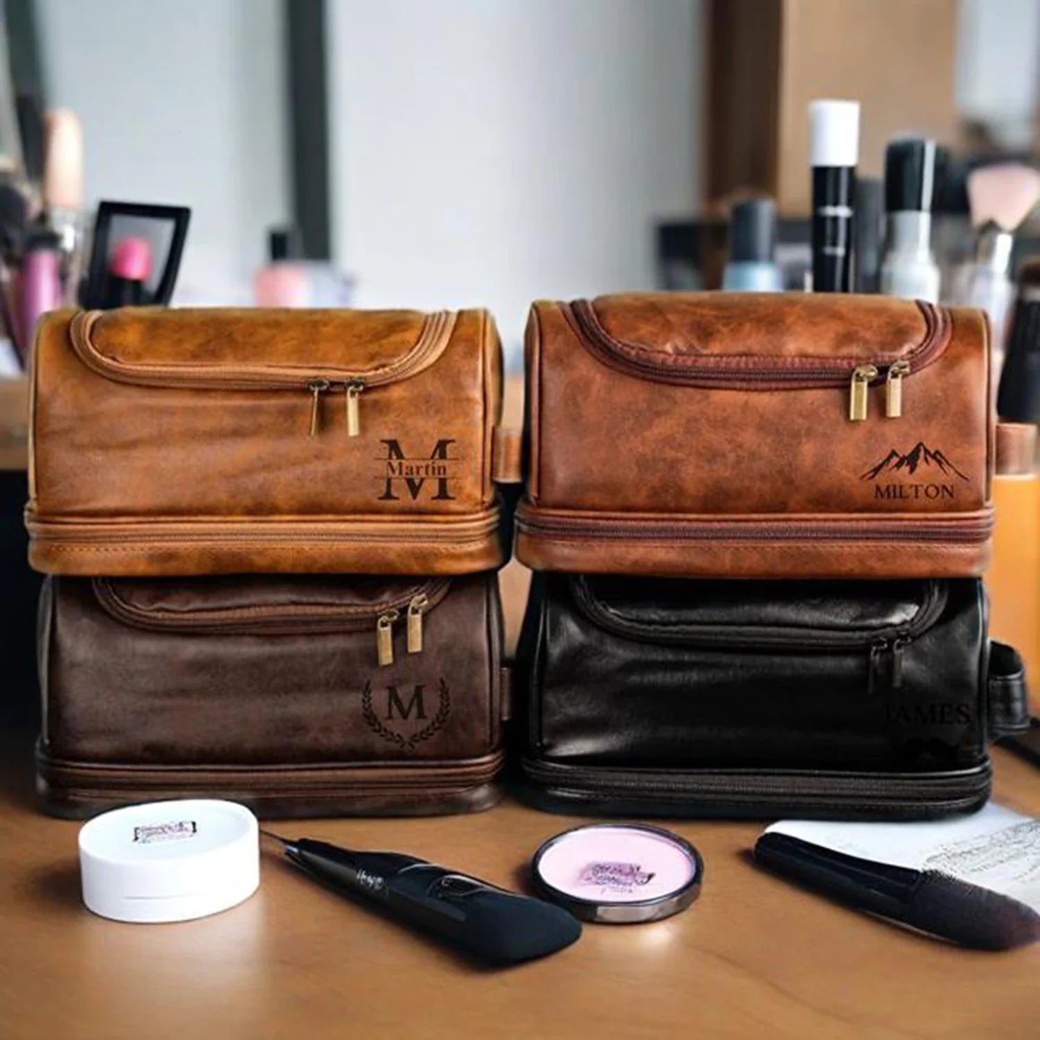 Personalized Waterproof Leather Travel Toiletry Organizer