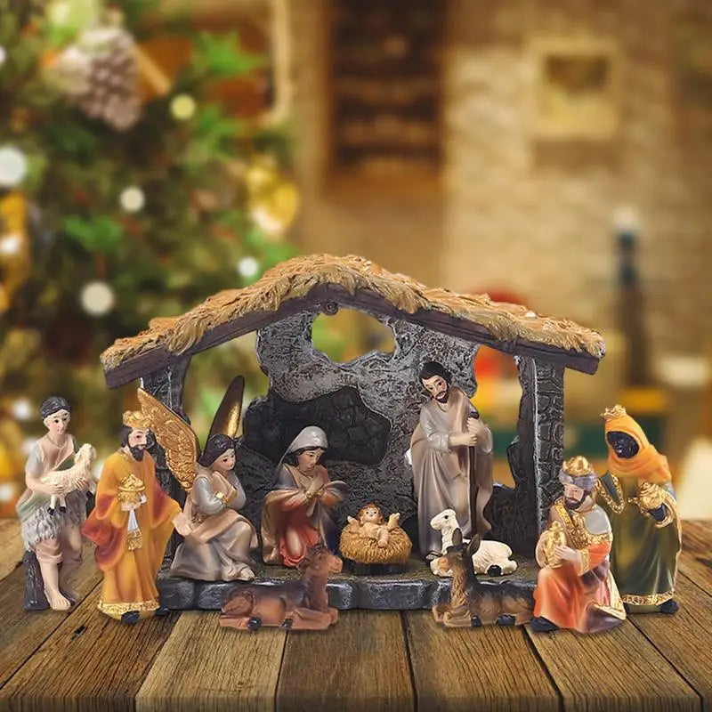 12-Piece Nativity Scene Set - Elegant Resin Christmas Decor