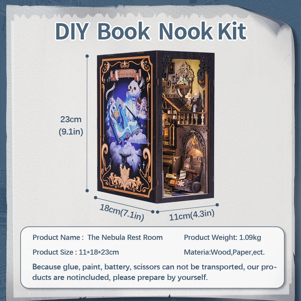 CUTEBEE Book Nook Miniature Dollhouse Kit - DIY Touch Light Decor