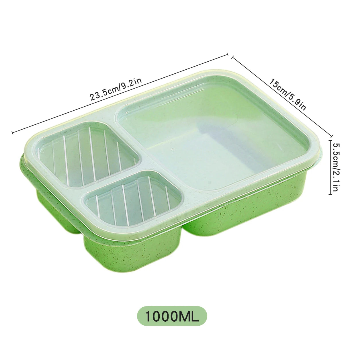 Eco-Friendly Portable 3-Compartment Bento Lunch Box