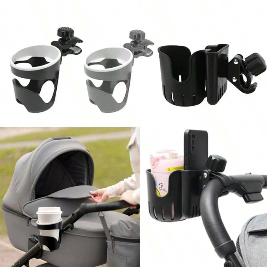 Adjustable Stroller Cup Holder with Clip & Phone Holder - 360° Rotating