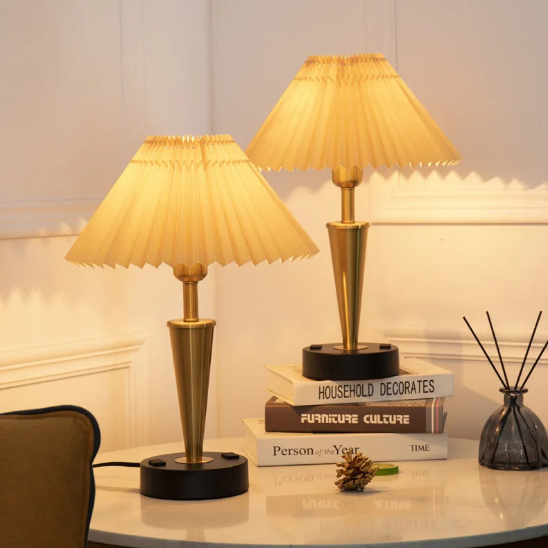 Modern Fabric Shade LED Table Lamp with USB Charging Ports