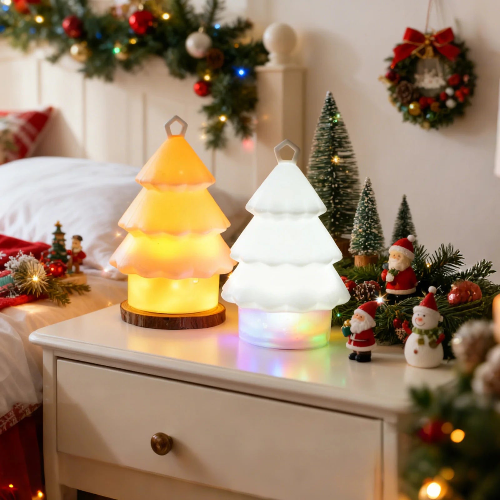 3-Level Dimmable Christmas Tree Night Light - USB Rechargeable LED Lamp