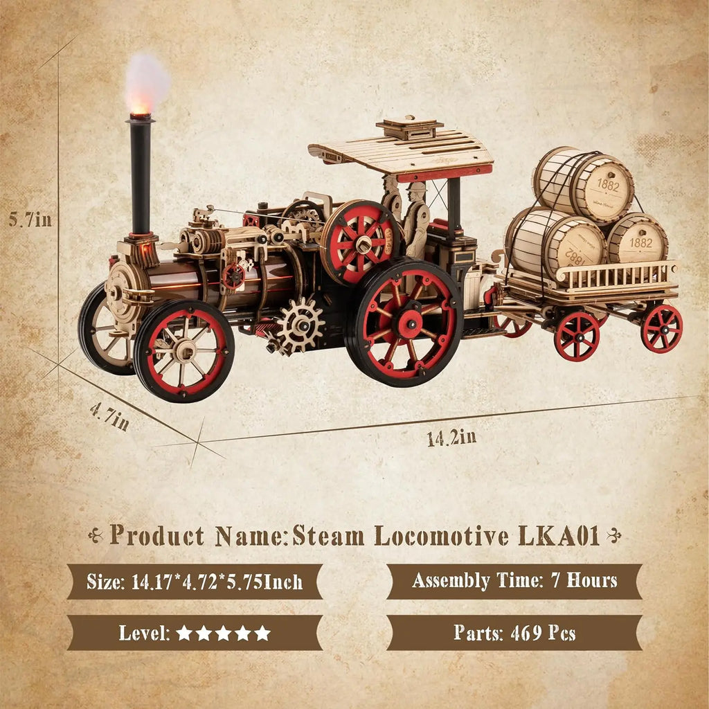 Robotime Wooden Steam Locomotive Model Kit - 3D Puzzle for All Ages