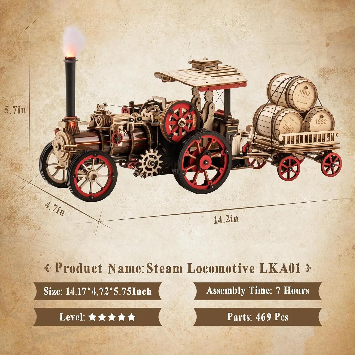 Robotime Wooden Steam Locomotive Model Kit - 3D Puzzle for All Ages
