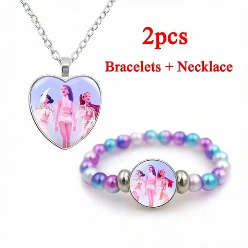 Trendy 2pc Demon Hunters Necklace & Bracelet Set - Stylish Anime Accessory