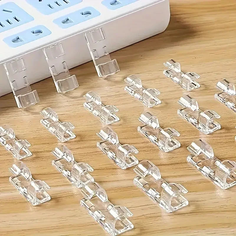 Clear Adhesive Cable Clips - Transparent Cord Organizers for Desk & Wall