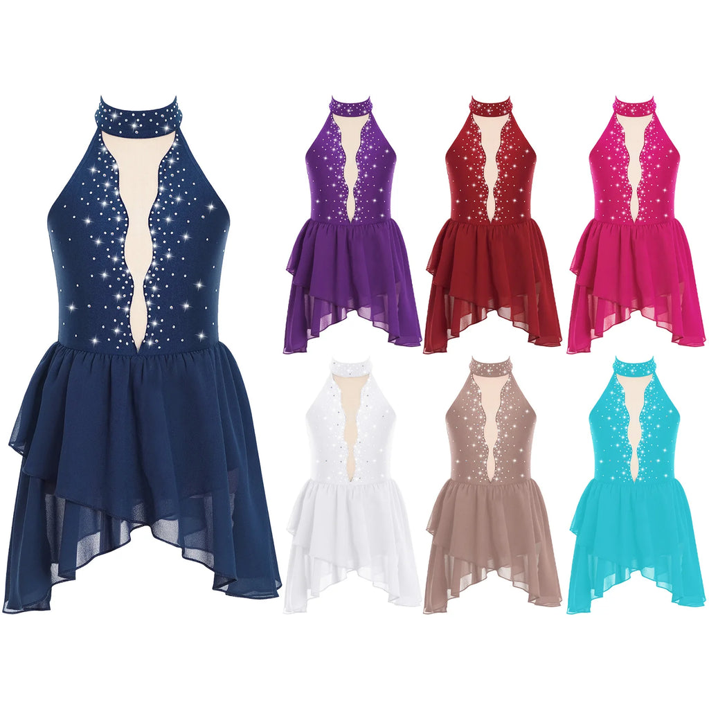 Rhinestone Dance Dress for Girls - Sleeveless Gymnastics Leotard