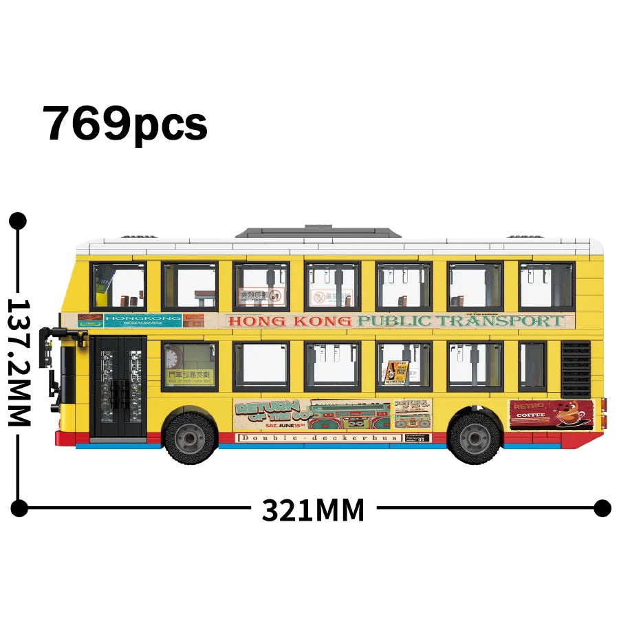 Retro Double Decker Bus Blocks - Engaging Model Toy for Creativity