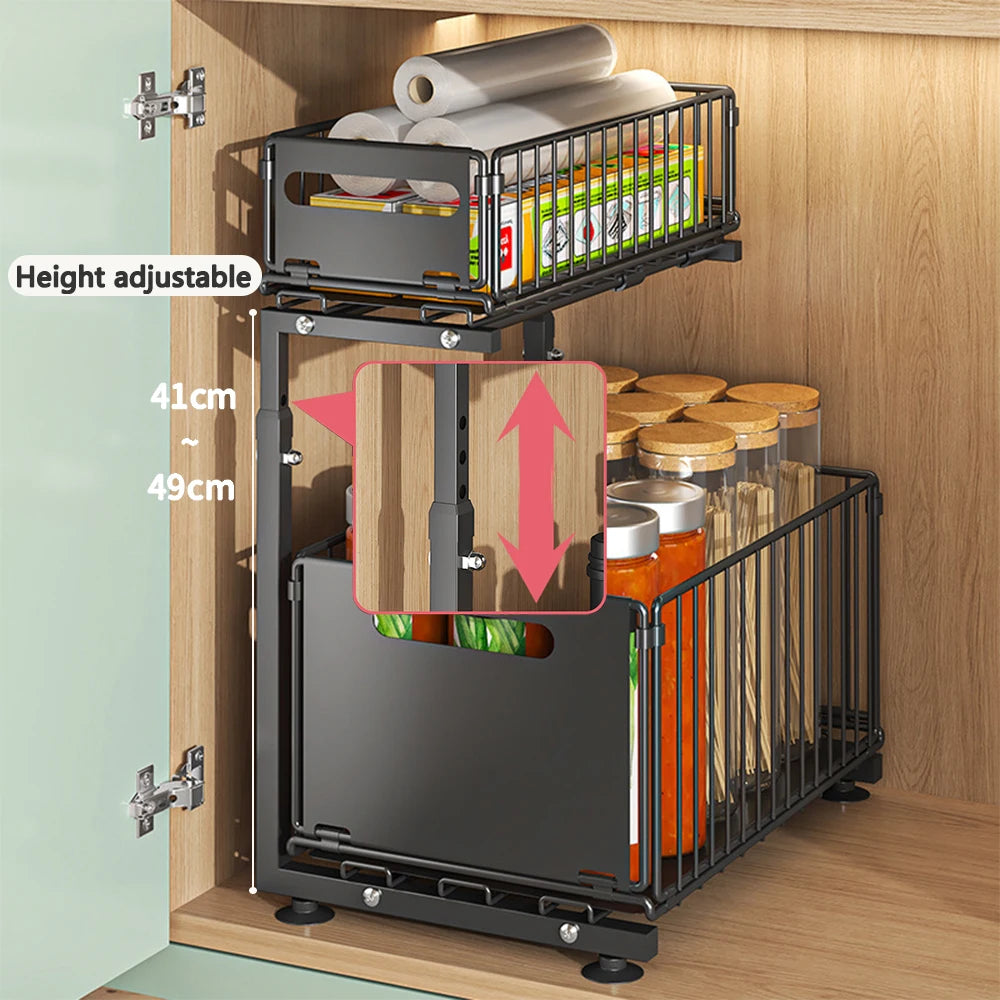 Adjustable 2-Tier Cabinet Organizer - Maximize Storage & Accessibility