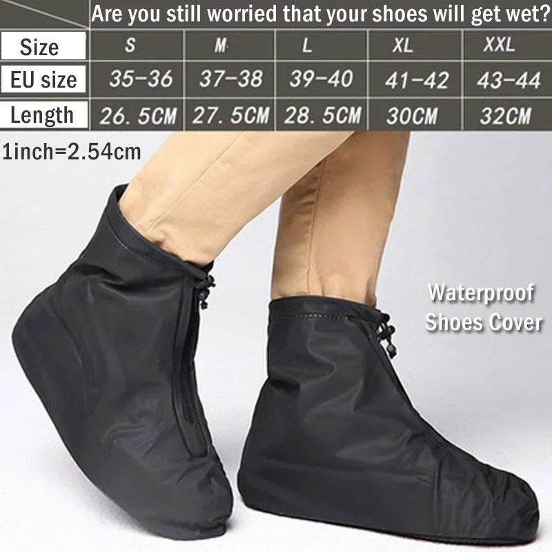 Unisex Waterproof Non-Slip Rain Shoe Covers with Zipper