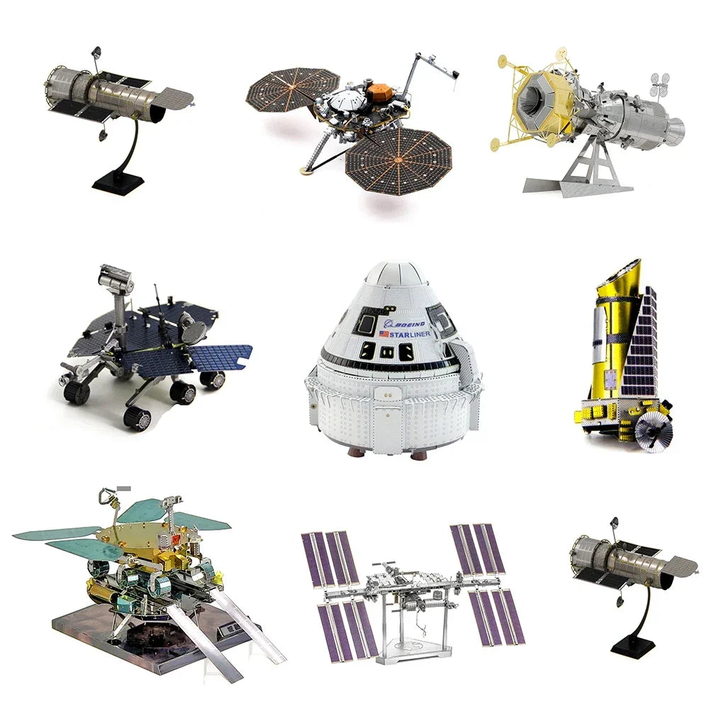 3D Metal Spacecraft Puzzle - Hubble Telescope & Mars Rover Model