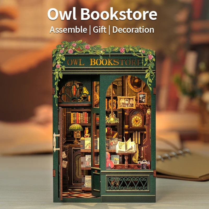 CUTEBEE DIY Book Nook Kit - Miniature Wooden Dollhouse with Lights