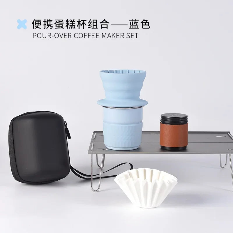 Portable Hand Brewed Coffee Set for Camping - Silicone & Stainless Steel