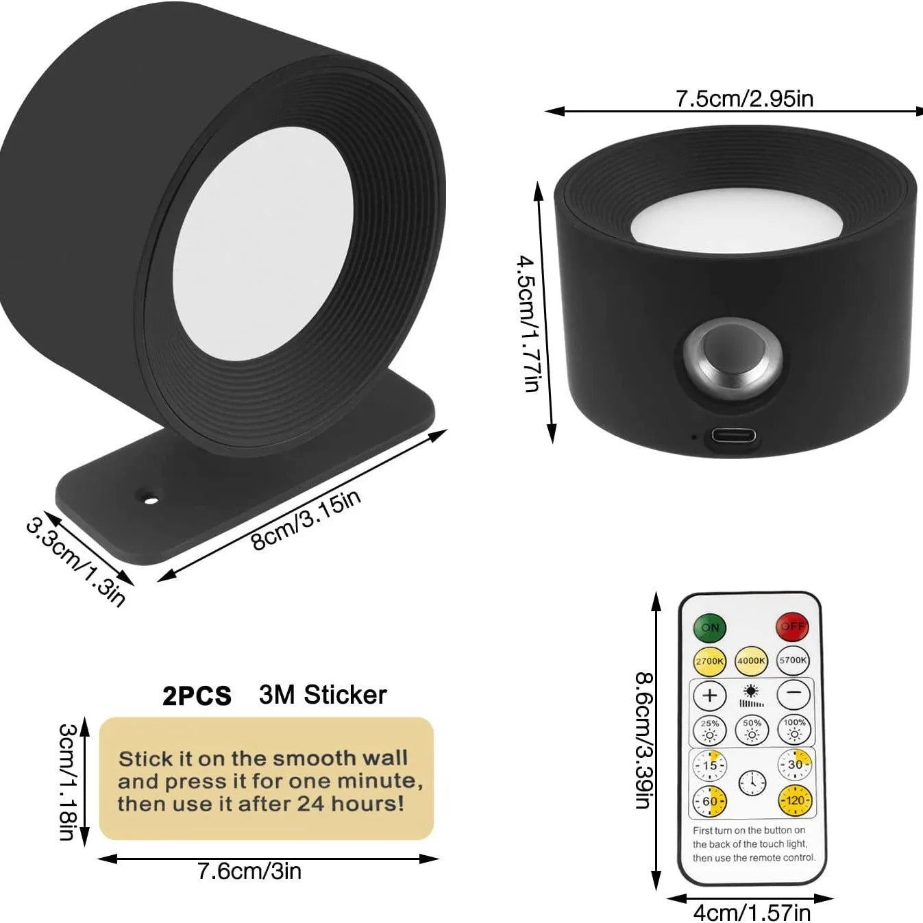 Magnetic Touch Rechargeable Wall Lamp with Remote & Dimmable Lighting
