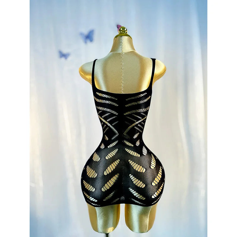 Elegant Hollow Out Fishnet Cover-Up Dress for Summer Beach Fun