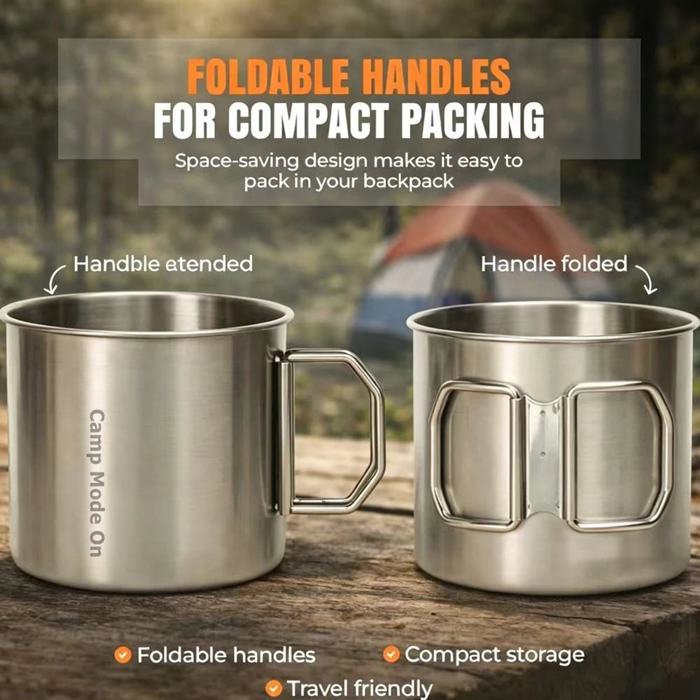 Lightweight Stainless Steel Camping Mug Set - 3 Stackable Cups with Mesh Bag