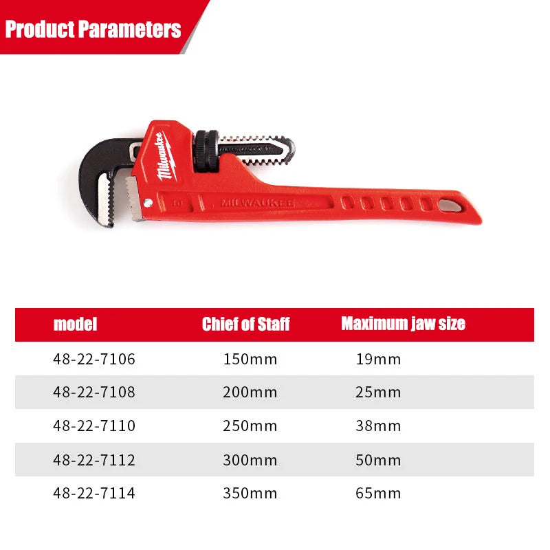 Milwaukee 6" Steel Pipe Wrench - Overbite Jaw for Pro Grip