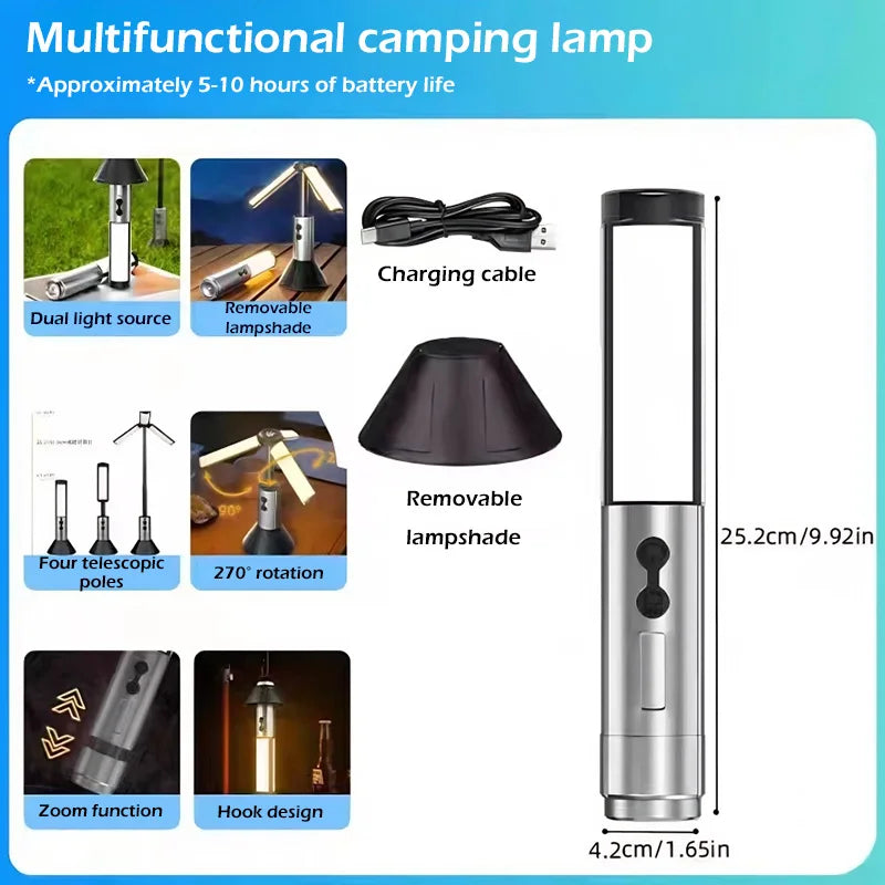 Rechargeable Telescopic Camping Lantern & Flashlight for Outdoor Adventures