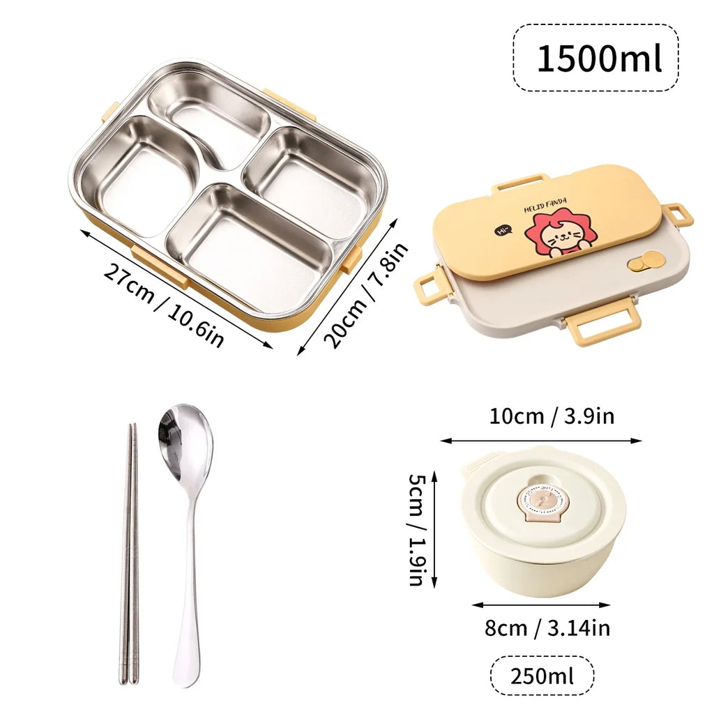 WORTHBUY Portable 4-Grid Stainless Steel Lunch Box with Utensils