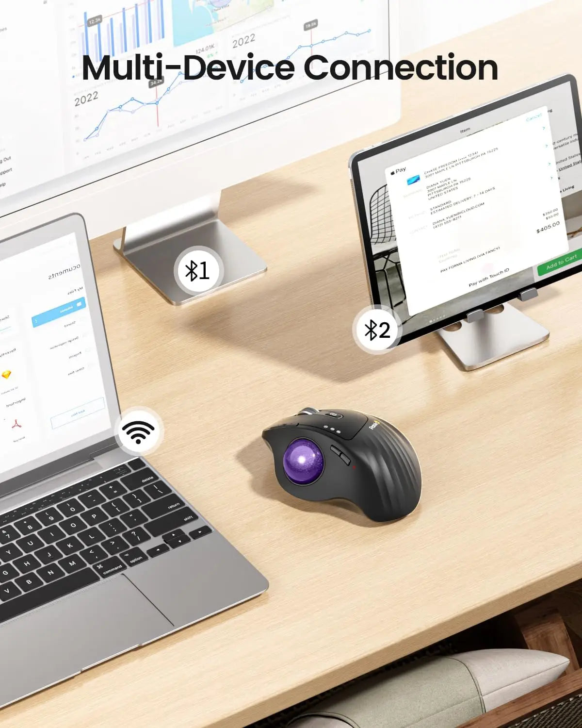 ProtoArc Ergonomic Bluetooth Trackball Mouse - Rechargeable Comfort