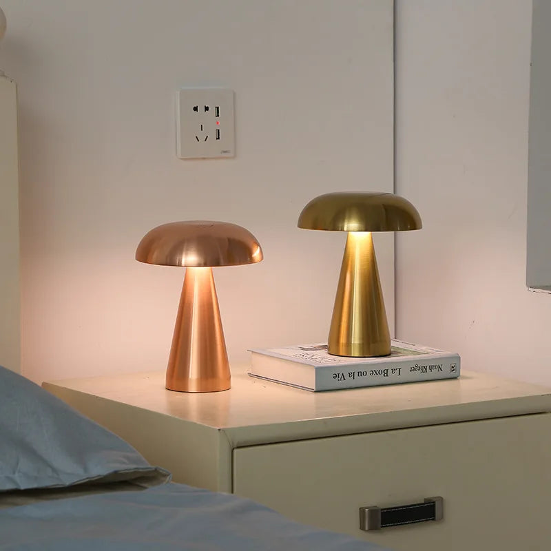 Dimmable Retro LED Mushroom Table Lamp - Touch Control & Rechargeable