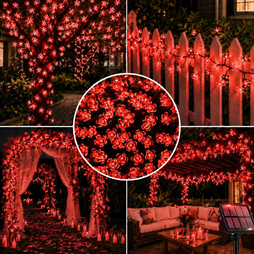 Outdoor Waterproof Solar Cherry Blossom String Lights - 8 Modes Decor