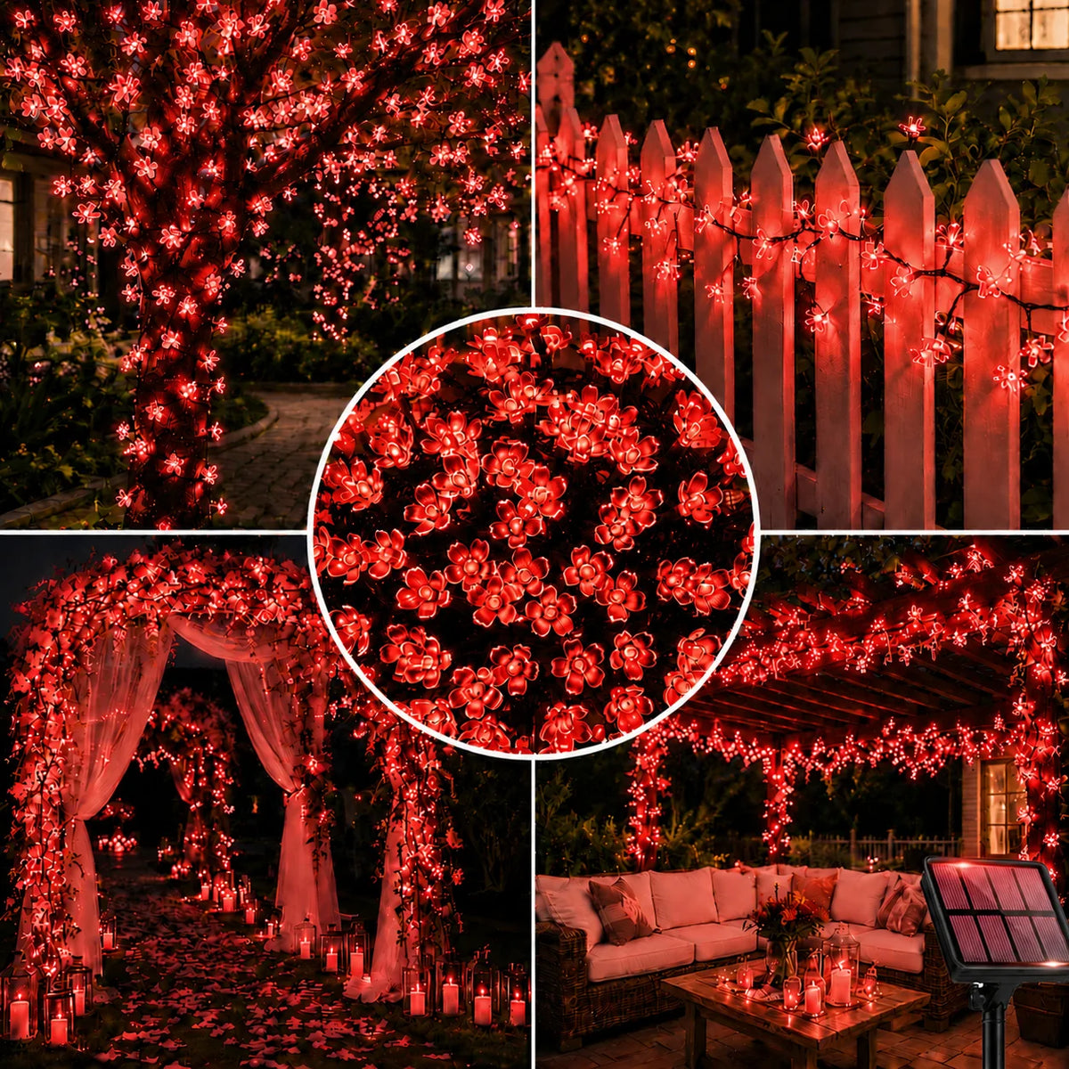 Outdoor Waterproof Solar Cherry Blossom String Lights - 8 Modes Decor