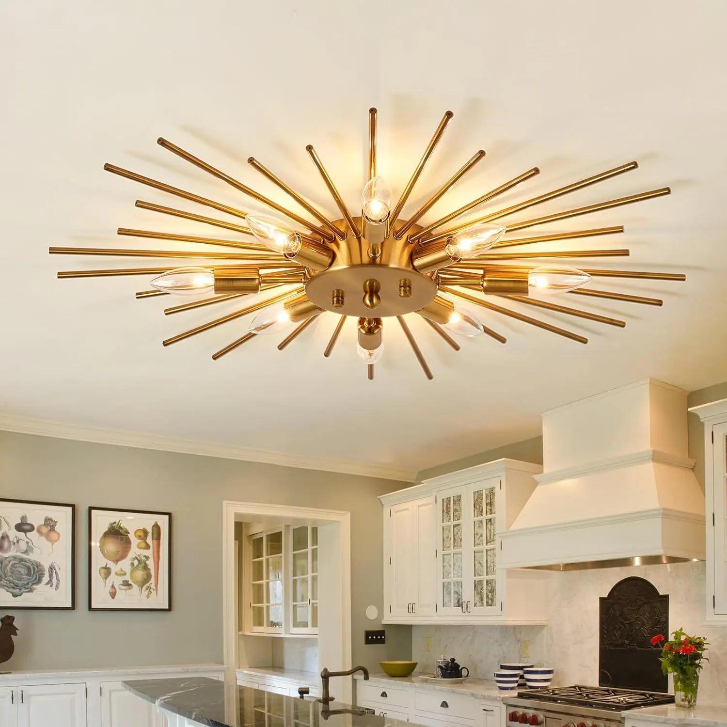 Elegant Modern Gold Metal LED Ceiling Light for Home & Restaurant