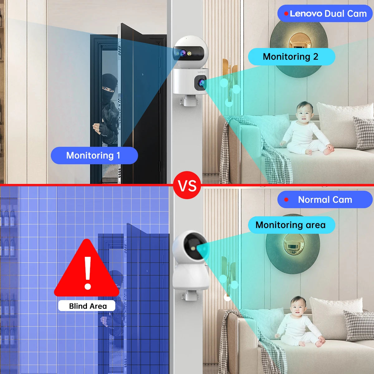Lenovo 4K Wireless Dual Lens Smart Home Security Camera with Auto Tracking