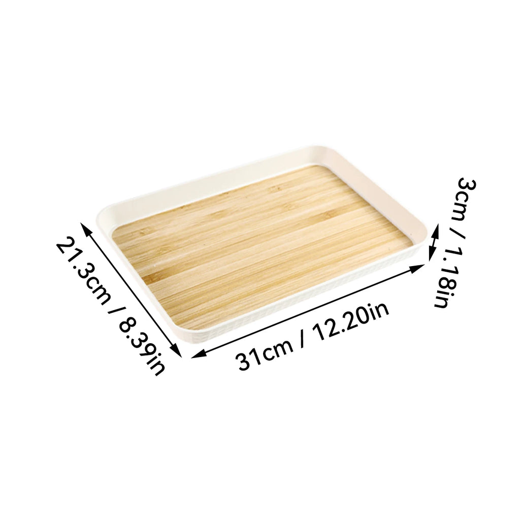 Eco-Friendly Wood Grain Plastic Serving Tray | Multi-Functional Organizer