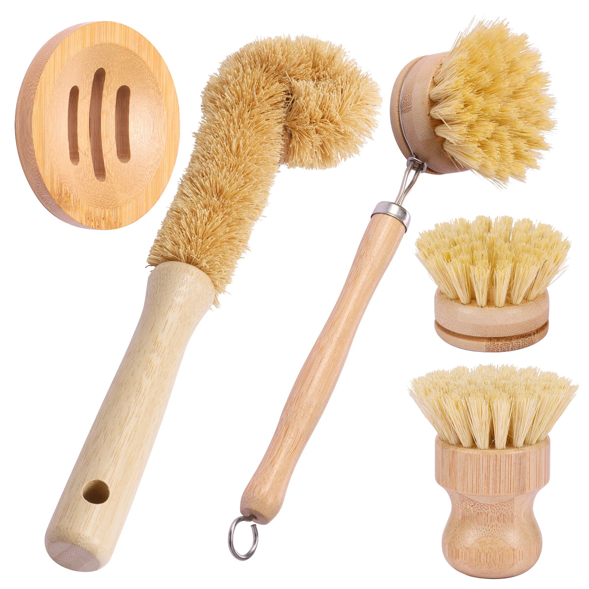 Eco-Friendly Bamboo Dish Brush Set - Versatile Long Handle Cleaning Tool