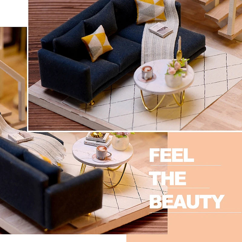 3D Wooden Mini Dollhouse Kit - DIY Duplex Apartment with Furniture