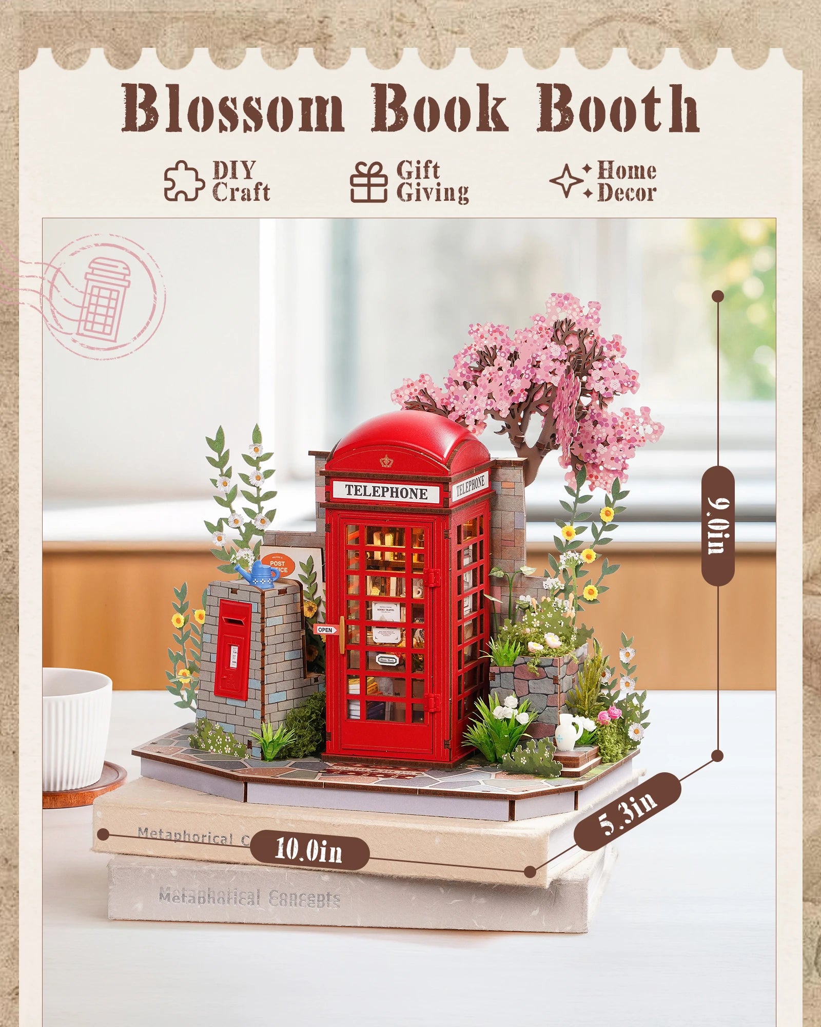 ROBOTIME 3D Wooden Puzzle Blossom Book Booth - Charming Home Decor