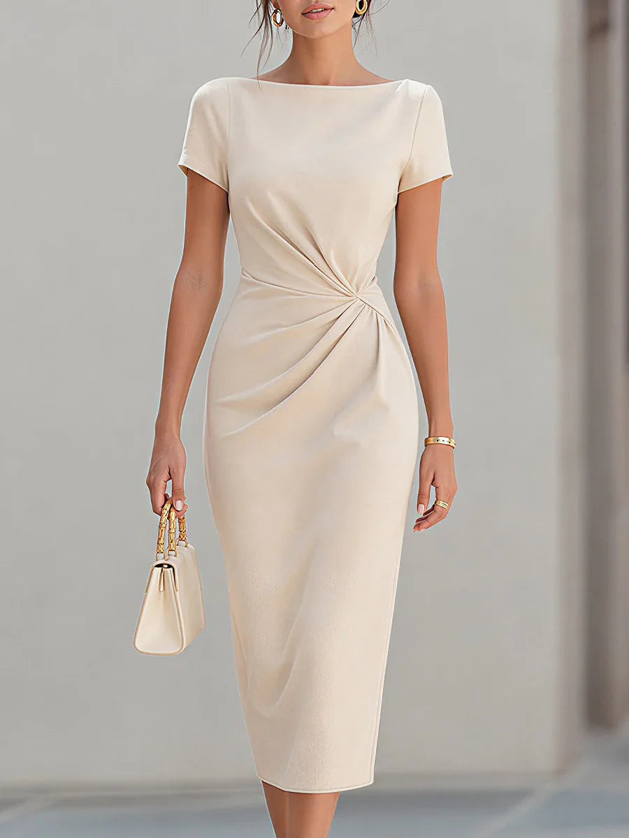 Elegant Women's Midi Dress - Twist Waist Bodycon for Office & Parties